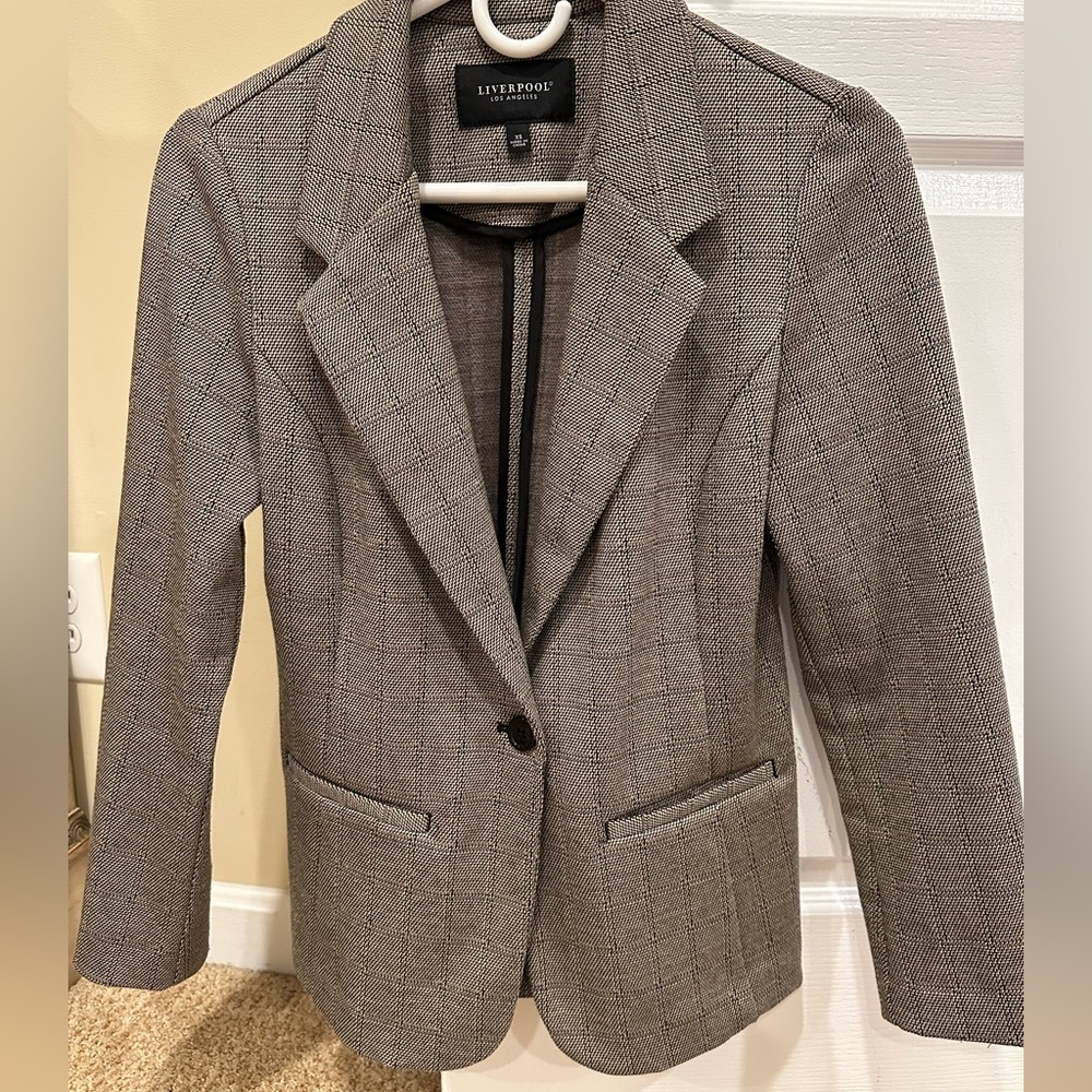 Liverpool Plaid Stretch Women's Checkered Brown-Gray Blazer